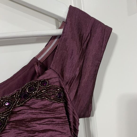 Alex Evenings Sz 4 Mermaid Gown Off The Shoulder Beaded Pleated Taffeta Crinkled - Picture 8 of 11